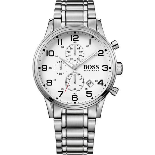 Boss Chrono Aeroliner Chronograph 1513182 Herrenuhr Edelstahl Silber Neu OVP