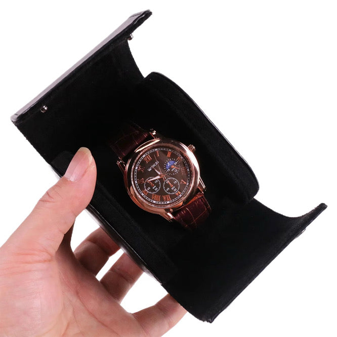 Uhrenrolle PU Leder Braun & Schwarz – Reise Uhrenetui Aufbewahrung für Armbanduhren